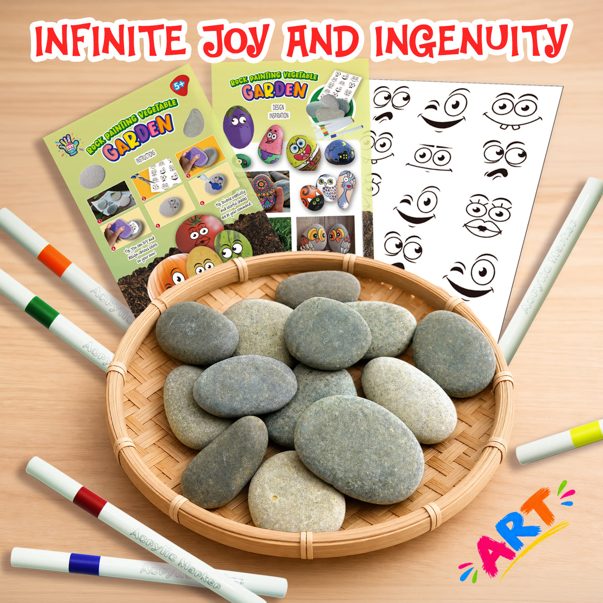 Toymingle Handmade Painted Colored Stones Art & Craft Kit 11 Piece
